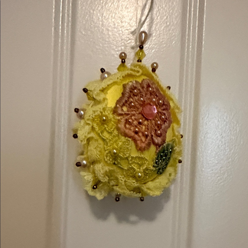 Handcrafted Yellow Floral Easter Egg Ornament - Picture 1 of 2